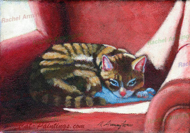 Cat On Red Chair by Rachel Armington