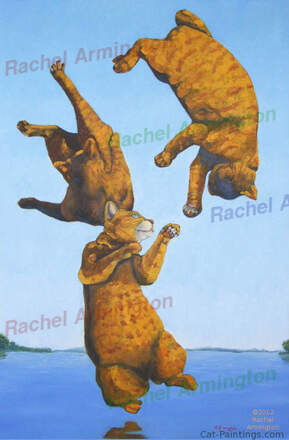 Funny Cat Pictures Orange Tabby Garfield Manx Art Paintings by Rachel Armington