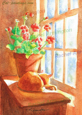 Widget And Geraniums by Rachel Armington