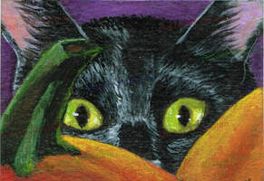 Black Cat Halloween Painting Acylic by Rachel Armington