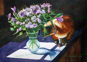 Cat Flowers Paintings by Rachel Armington