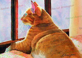 Ginger Tabbly Cat Floral Paintin by Rachel Armington